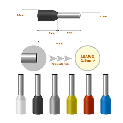 Fidioto 1000pcs AWG16 Wire Ferrules Terminals Kit, Wire Insulated Cord Pin Ends Terminals for Electric, Industrial, Chemical Industry, Power Control System, etc. (Blue-1000PCS-16AWG)