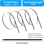 XINGO 11.8 inch Metal Zip Ties (600 Pack), 304 Stainless Steel Heavy Duty Zip Ties, 300lbs Tensile Strength, Multi-Purpose Self-locking Cable Ties for Exhaust Wrap, Outdoor and Canopy Etc