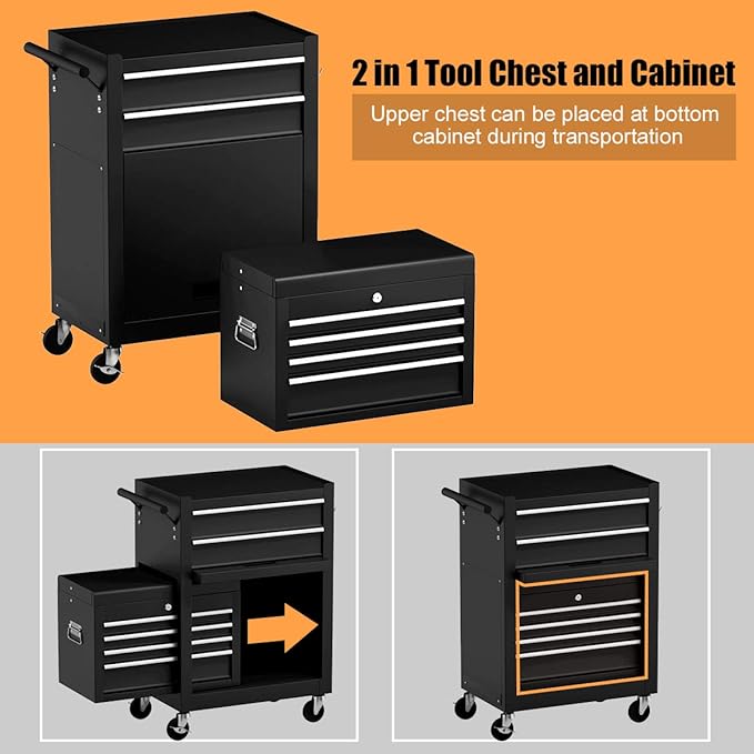 Goplus Rolling Tool Chest, 6-Drawer Tool Box Organizer w/Auto Locking System & Lockable Wheels & Sliding Drawers & Detachable Top, Tool Storage Cabinet for Garage Workshop (Black) …