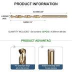 METALLIXITY Drill Bit (#20) 12Pcs, M2 High-Speed Steel Micro Number Bits Spiral Flute 135°Point Tip Gold Finish for Stainless Steel Iron Copper Aluminum Hard Metal