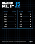 CRALY 15-Piece Cobalt Drill Bit Set, M35 HSS Titanium Coated Jobber Length Twist Drill Bits, Dash Tip & 135 Degree Split Point, 3-Flat Shank, for Hard Metal, Stainless Steel, Cast Iron, Plastic