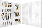 Pegboard, Metal Peg Board, Pegboards Wall Organizer with 38 Pcs Hooks, Sturdy Peg Board for Garage Tool Organization, Home & Office Wall Decoration (White, 2 Pack)