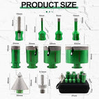Diamond Core Drill Bits Kit - 10pcs 6/8/10/25/35/50/65mm+2" Beveling Chamfer Bit+1-3/8" Finger Milling Bit+Triangle Adapter to 5/8-11" Thread for Porcelain Ceramic Tile Granite Marble