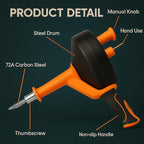 50 FT Drain Snake Hair Drain Clog Remover, Manual Or Powered, Plumbing Snake With Drill Adapte,Unclog Sink Drain Tool, Drain Auger for Toilet、Shower、Kitchen、Sink, No Auto Retract Or Feed, Orange