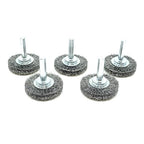 Benchmark Abrasives 1-1/2 Inch Grinder Mounted Crimped Wire Wheel for Drill with 1/4" Shank, Steel Brush for Rust Removal, Cleaning, Deburring on Cast Iron, Steel Rotary Tools (5 Pack) - Carbon Steel
