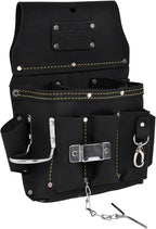 FESA Leather Electrician Tool Pouch - 13-in-1 Top Grain Leather Electrician Pouch w/Steel Hammer Loop, Tape Measure Clip, Tape T-Chain & 6 Pockets - Fits Belts up to 3" - Handcrafted