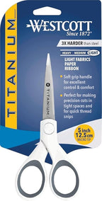 Westcott 5" Micro-Tip Fabric Scissors with Titanium-Bonded Blades - Ideal for Crafting, Sewing, and More