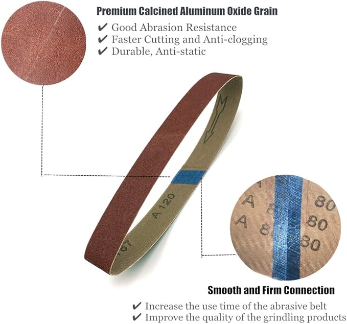 3/8 x 13 Sanding Belts, 60 Grit Aluminum Oxide Sandpaper Belt Sander Paper for 3/8 Inch x 13 Inch Belt Sander, 24 Pack(3/8x13in, 60 Grit)
