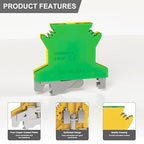 10 Pcs USLKG2.5 Ground Circuit Connection Terminal Block, DIN Rail Mounted CENylon PA6 Terminal Blocks, 800V 32A, 2.5 mm²AWG