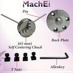 MachEl 3" Tilting Rotary Table with 65mm Self-Centering 3-Jaw Chuck, Back Plate, T-Nuts, Bolts & Tailstock - Precision Milling & Engineering Tool