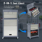 13-Drawer Rolling Tool Chest with Wheels, 2 in 1 Detachable Rolling Tool Chests, Moblie Tool Cabinet with Drawers, Large Lockable Tool Box, Metal Standing Toolbox for Garage Workshop(Gray)