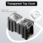 2Pcs DIN Rail Terminal Blocks with Cover, IN100BK 600V 130A 38mm² Electrical Connection Terminals, 4Pcs 12-10 AWG Insulated Fork Spade Wire Connectors & 3.15 Inch DIN Rail Included