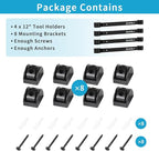 4 Pieces 12" Magnetic Tool Holder Strip, Black Magnet Bar, Metal Tool Organizer Rack for Garage Organization, Easy To Install in Workshop, Mounting Screws Included