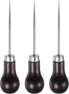 HARFINGTON 3pcs Handwork Sewing Awl Single Gourd Awl Leather Punch Hole Tool with Wooden Handle Scratch for Broken Wire Make Mark Drilling Stitching Repair and DIY Handmade, Dark Brown