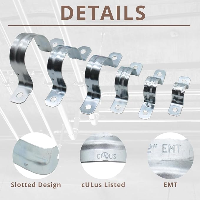 1" 25PCS Zinc-Plated Steel Pipe Clamps, Conduit Clamps, U Bracket Tube Clips, for EMT Conduit Installations