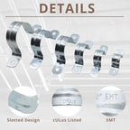 2 Holes Cable U Brackets, 1-1/2 Inch 20PCS Pipe Clamps, Zinc-Plated Steel Conduit Straps, Rigid Secure Mounting for EMT Conduits, Rust Resistant Straps for Reliable Installation(20PCS)