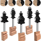 TAIWAIN Router Bit Set 1/4 Inch Shank 5PCS, Architectural Picture Frame Wood Milling Cutter,Rail &Stile Woodworking Miter Carbide CNC Cutting Tool for Cabinet Drawer Door Surfacing(T-BIT)