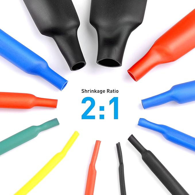 Nilight - 50005R Heat Shrink 2:1 Electric Insulation Tube Kit 45mm Flame Retardant Wrap Cable Sleeve 560pcs 5 Colors 12 Sizes with Storage Box，2 Years Warranty