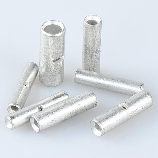 SVAAR 100PCS 14-12 Gauge Non Insulated Butt Connectors 14-12 AWG Uninsulated Butt Splice Connectors Crimp Repair Butt Splices Kit Tinned Copper Marine Grade Seamless Barrel Crimp Butt Splice Terminals