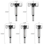 HPHOPE Forstner Bit Set 5Pcs - Forstner Bits for Wood, Wood Drilling with Round Shank, Drill Accessories, Size 1", 1-3/8", 1-1/2", 2", 2-1/8" with Storage Case