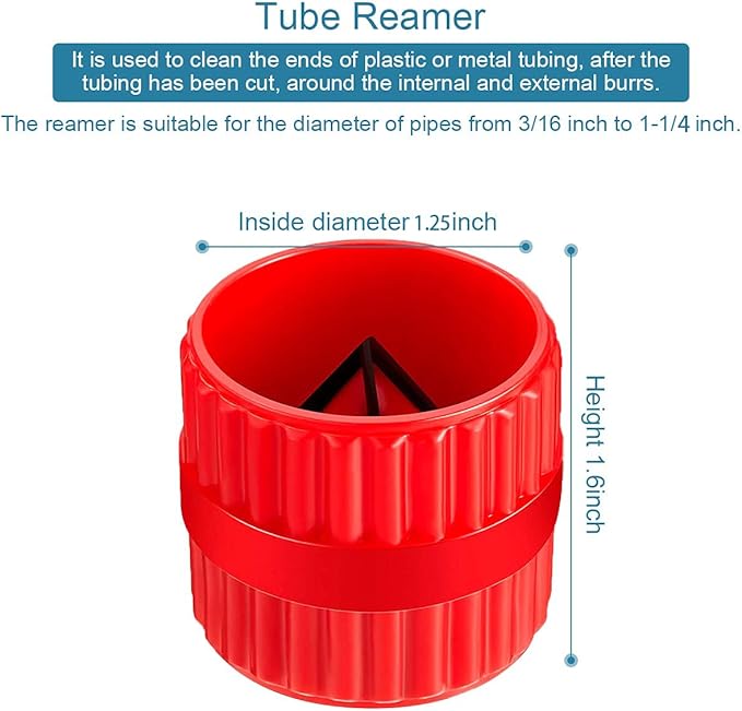 2 Pieces Red Inner-Outer Reamer Pipe and Tube Deburring Reamer Tubing Chamfer Tool for PVC/PPR/Copper/Brass/Aluminum Tubes(3/16-inch to 1-1/4-inch)
