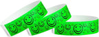 500 WristCo Neon Green Smiley Face Tyvek Wristbands for Events - ¾” x 10” - Waterproof Recyclable Comfortable Tear Resistant Paper Bracelets Wrist Bands for Concerts Festivals Admission Party