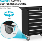 7 Drawers Metal Rolling Tool Chest, Portable Storage Rolling Tool Box, Toolbox on Wheels for Warehouse, Garage, Repair Shop and Tool Room (Black, 7-Drawer)