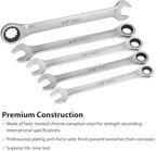 FIRSTINFO F3432SA Taiwan SAE Spline Box End Ratcheting Combination Wrench Set, Spanners with Anti-Slip V-Groove Open End | 5-piece | 72T | Lightweight | Mechanics Tray