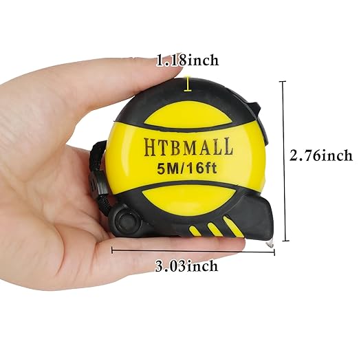 Auto-Lock Measuring Tape, 16-Feet (5M) Dual Side Retractable Tape Measure, 1/8 Fractions Easy Reading, MID Accuracy, for Electricians, Carpenter, Surveyors and Engineers, with Rubber Protective Casing