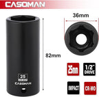 CASOMAN 1/2" Drive x 25mm Deep Impact Socket, 6-Point, Metric, CR-MO
