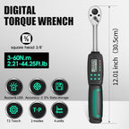 Precision 3/8" Digital Torque Wrench with ±2% Accuracy for Spark Plug, Carbon Bike & Motorcycle (2.2-44 ft-lb / 3-60 Nm) - Over-Torque Alert with Buzzer/LED & Storage Case
