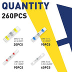Haisstronica 260PCS Waterproof Heat Shrink Wire Connectors - Self Solder, Marine & Stereo (20Yellow, 60White, 90Red, 90Blue) Solder Sleeve