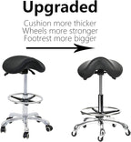 Saddle Tilting Stool Rolling Chair with Thicker Seat Swivel Ergonomic Height Adjustable Footrest Wheels for Beauty Spa Salon Dental Medical Clinic Kitchen Home Office Shop Bar Black