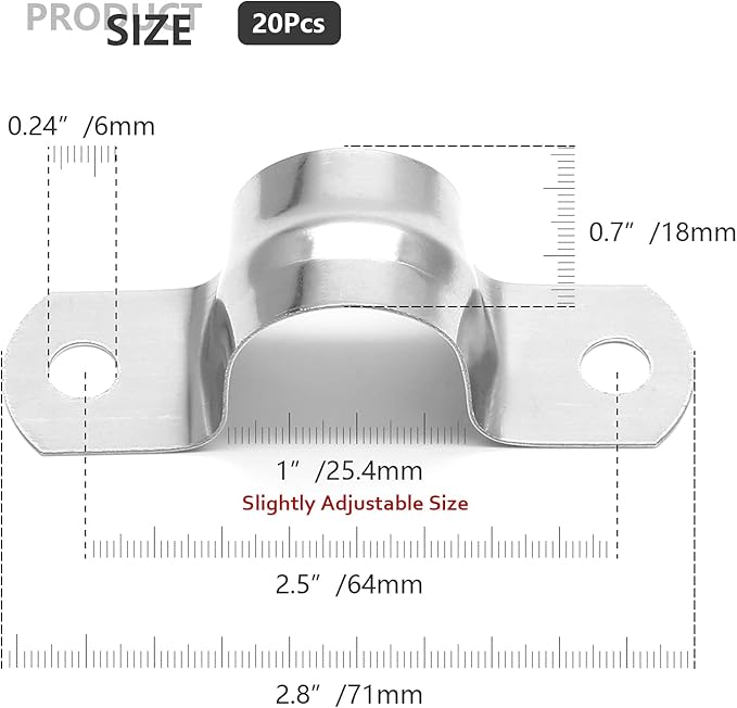 20Pcs 1 Inch Stainless Steel Conduit Clamps, Two Hole U Bracket Rigid Pipe Metal U Clamp Conduit Strap Tension Clips U-tube Clamp Heavy Duty