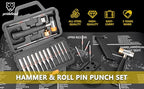 Pridefend Punch Set, Roll Pin Punch Set Made of Solid Metal Material,Elite Tool Including Steel Pin Punch Set, Roll Pin Starter Punch and Hammer,with Organizer Storage Box (with Bench Block)