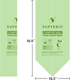 SUPERBIO 2.6 Gallon Flat Top Compostable Food Waste Bags, 100 Count, 2 Pack,9.84L, Food Scrap Bags, BPI Certified and OK compost INDUSTRIAL