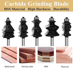 TAIWAIN Router Bit Set 1/4 Inch Shank 5PCS, Architectural Picture Frame Wood Milling Cutter,Rail &Stile Woodworking Miter Carbide CNC Cutting Tool for Cabinet Drawer Door Surfacing(T-BIT)