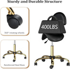 OmySalon Drafting Chair,Ergonomic Saddle Stool with Back Support,Tall Adjustable Rolling Stool with Thick Seat Cushion, Office Computer Chair for Salon Barber Spa Home Bar, Black Gold