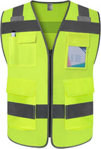 TCCFCCT Hi Vis Vest 5 Pockets High Visibility Reflective Safety Vest for Men Women, Neon Construction Vest with Horizontal Strip for Walkie-talkie & ID Card, Meets ANSI/ISEA Standards, T5-Yellow, 3XL