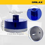 Drilax Pro Series 4 Inch Diamond Hole Saw | Angle Grinder (5/8"-11) & Drill (Adapter Incl.) | 1-3/8" Depth | Dry Drill for Dryer Vents, HVAC, Large Pipes, Core Sampling | Long Life