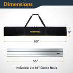 POWERTEC 110" Track Saw Guide Rail Joining Set for Ridgid Track Saws, Include 2x55" Extruded Aluminum Guide Rail, 2 Rail Extension Connectors and Protective Carrying Bag (72133)