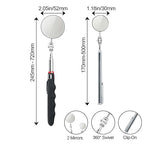 Telescoping Inspection Mirror with Rotating Head,Extendable Mechanic Mirror with Long Handle and Clip-On Design for Mechanics, Dentists, Auto, Boat (2.05in Round & 1.18in Round)