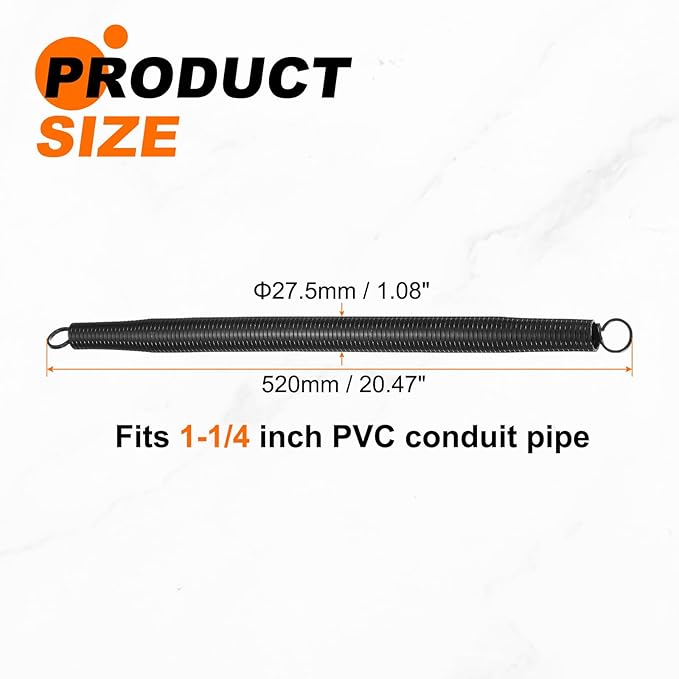 HARFINGTON PVC Spring Tube Bender 27.5mm OD 520mm Long C Type Conduit Pipe Bender Bending Spring for Pipe Bending Devices in Home Hydropower, Black