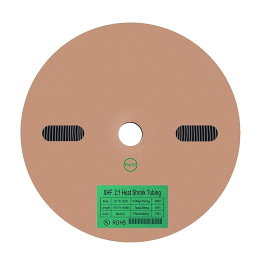 XHF UL Listed 164 FT 3/16" Heat Shrink Tubing Roll 2:1,Electrical Industrial Shrink Tube for Wire Insulation Black