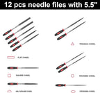 NORTOOLS 17 PCS T12 Steel File Set, Flat/Round/Triangle/Half-Round Hand Set with Needle File & Brush for Woodwork, Metal, Model & Hobby Applications