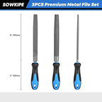 3-Piece Metal File Set, Premium High-Carbon Steel Files, 8 Inches, Includes Flat, Round, and Half-Round, Perfect for Metal, Wood, and More