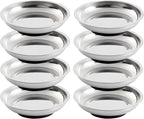 8 Pieces 3” Round Magnetic Bowl Trays Set Stainless Steel Magnet Tool Tray Parts Holder for Screws, Sockets, Bolts, Pins, Mechanic's and Automotive