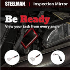 Steelman 21-Inch Telescoping Auto Inspection Mirror, Articulating 1 x 2-Inch Rounded Rectangular Mirror, Pocket Clip, Plated Brass