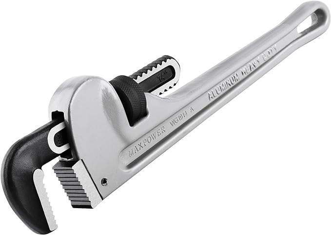 MAXPOWER 14-Inch Pipe Wrench, 40% Lighter Aluminum Plumbing Wrench, Heavy Duty Straight Pipe Wrenches Jaw Max Capacity 2 inch