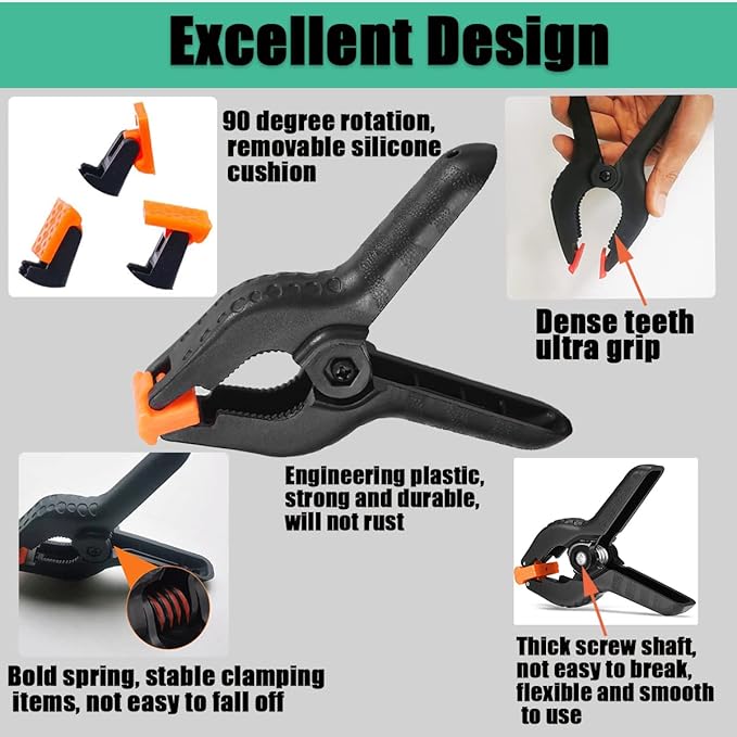 Spring Clamps,6 Pack 6in Professional Plastic Heavy Duty Spring Clips for Crafts, Backdrop Clips Clamps for Backdrop Stand,Photography Studios,Woodworking,Home Improvement